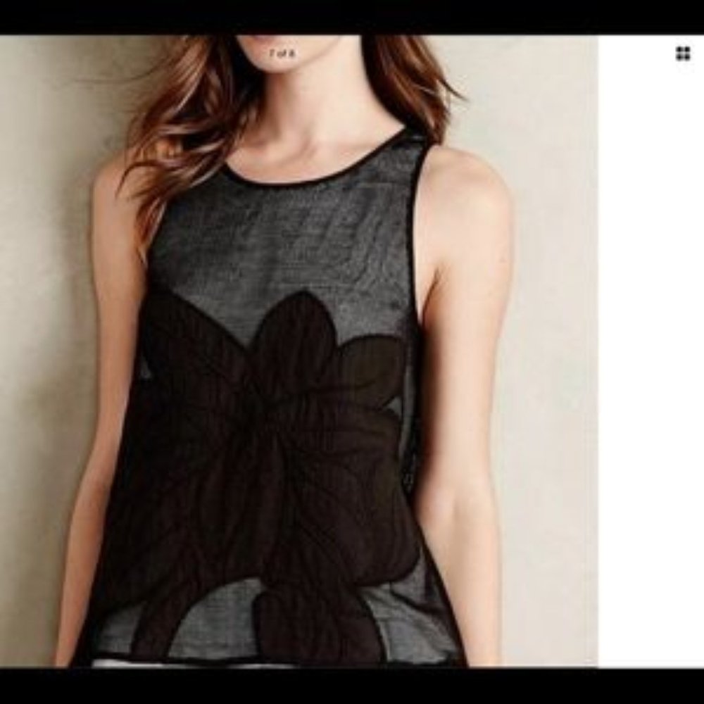 Anthropologie Hutch Black Mesh Flower Swing Tank
